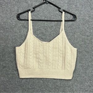 American Eagle Large Cable Knit Cream Cropped Tank V-Neck Sweater Cami Casual